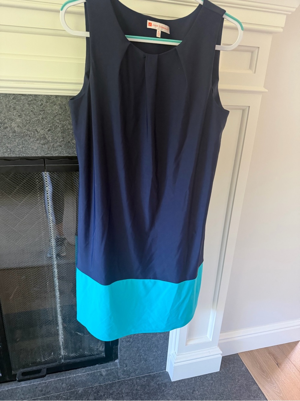 Jude Connally Navy and Turquoise Colorblock Sleeveless Shift Dress